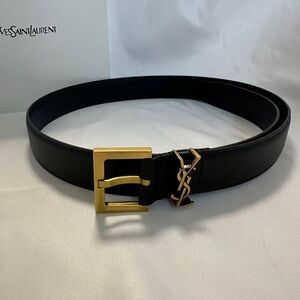 YSL Saint Laurent Black Leather Belt 85cm 34in Gold Buckle 3cm Width.